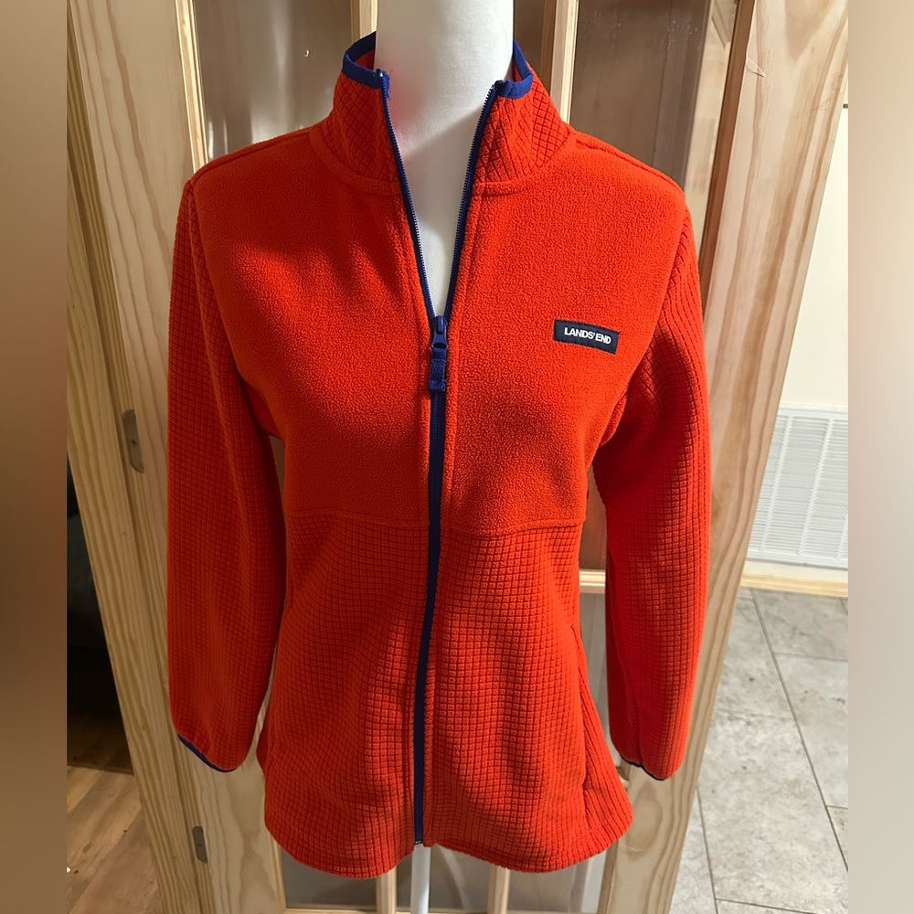 Lands' End Vibrant Orange Fleece with Blue Trim